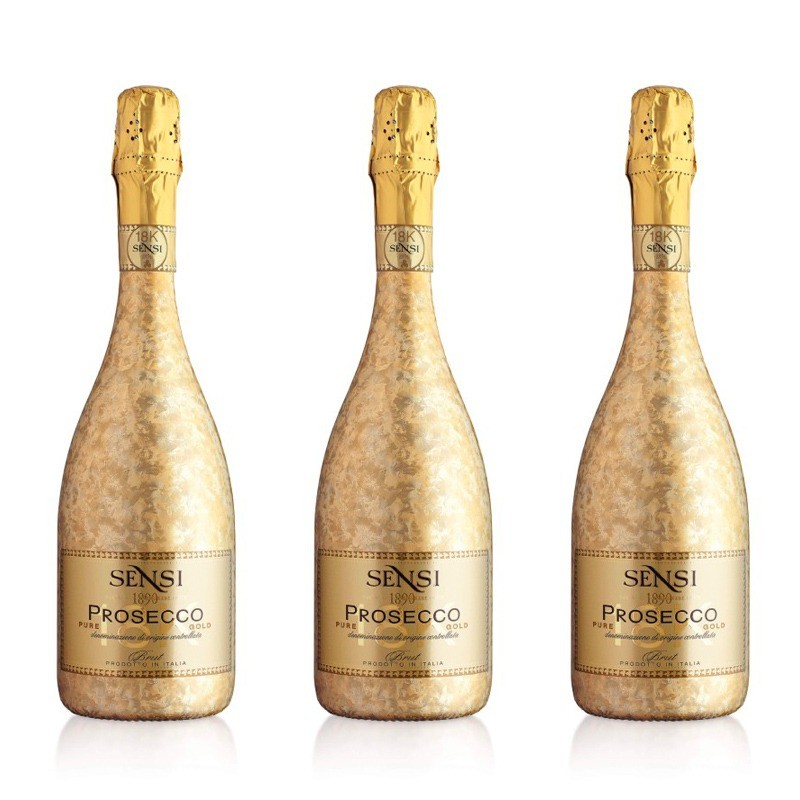 Prosecco DOC 18K  GOLD "Luxury Wines Sensi " Tasting Box 3 bottiglie